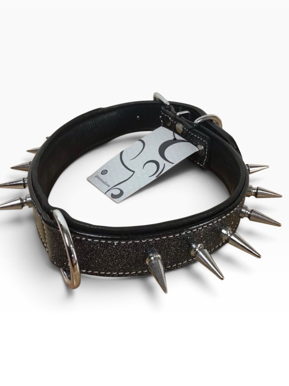 Mad Cow genuine leather Punk Rock dog collar handmade black dark silver studs